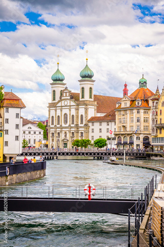 Cityscape of Lucerne and Jesuit church in Luzern, Switzerland