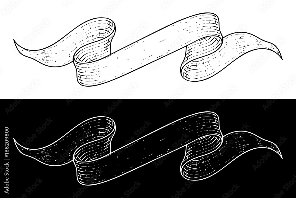Ribbon scrolls. Hand drawn sketch, black and white Ribbon scrolls. Hand drawn sketch, black and white