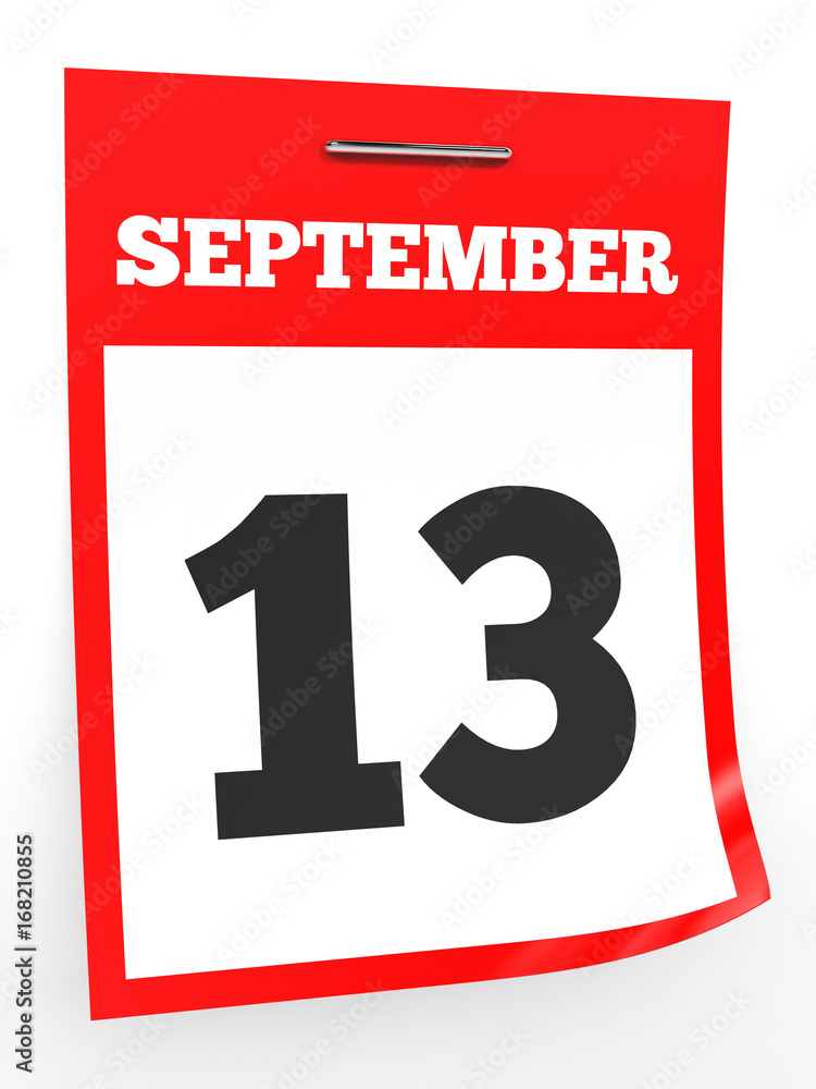 September 13. Calendar on white background. September 13. Calendar on white background.