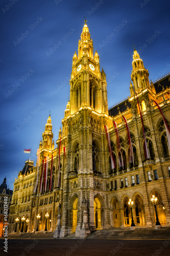 Fototapeta premium The Wiener Rathaus (Vienna City Hall, Austria) at night