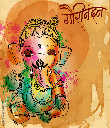 painting style illustration of Hindu god lord Ganesha for ganesh chaturthi festival