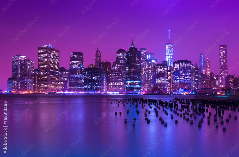 Manhattan skyline at night. New-York cityscape. NY, USA