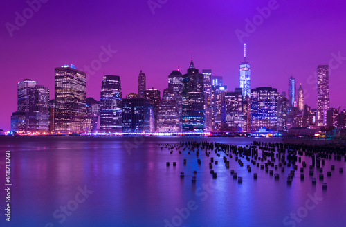 Manhattan skyline at night. New-York cityscape. NY  USA