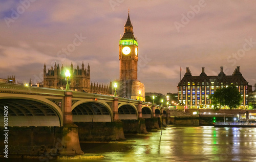 The Big Ben and Westminster Bridge in London.