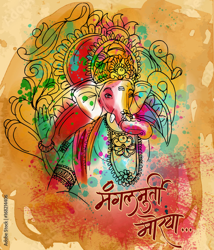 painting style illustration of Hindu god lord Ganesha for ganesh chaturthi festival