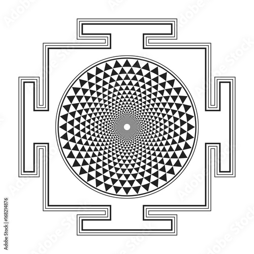 monocrome outline Sahasrara yantra illustration.