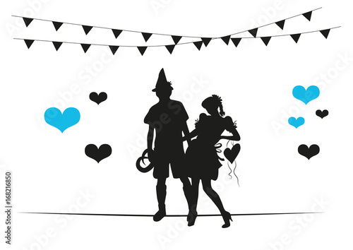Oktoberfest Silhouetten Paar mit Herzen