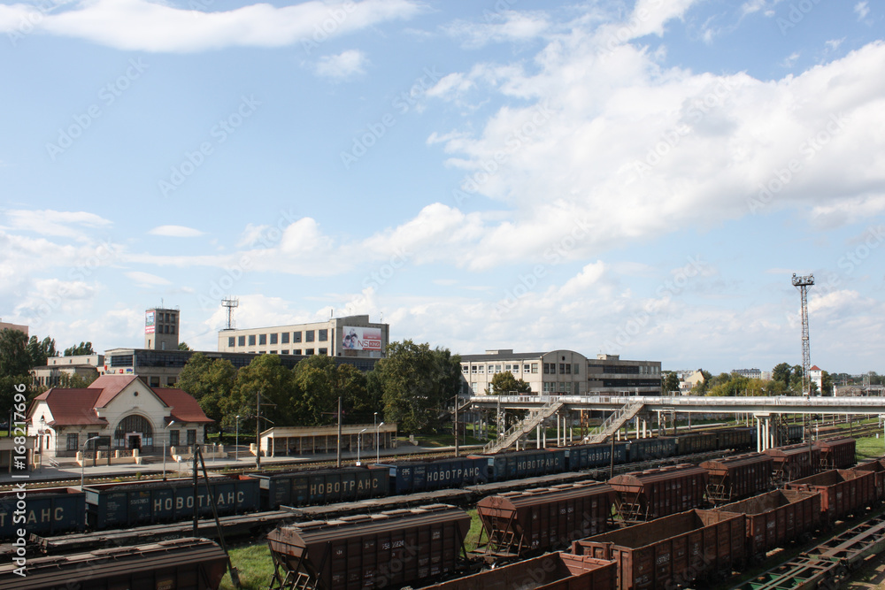 View to a railway station from small pedestrian bridge.
