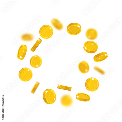 Gold coins floating cartoon isolated. Gold coins with the effect floating in the air in a cartoon style for designers and illustrators. Flying pieces in the form of vector illustrations