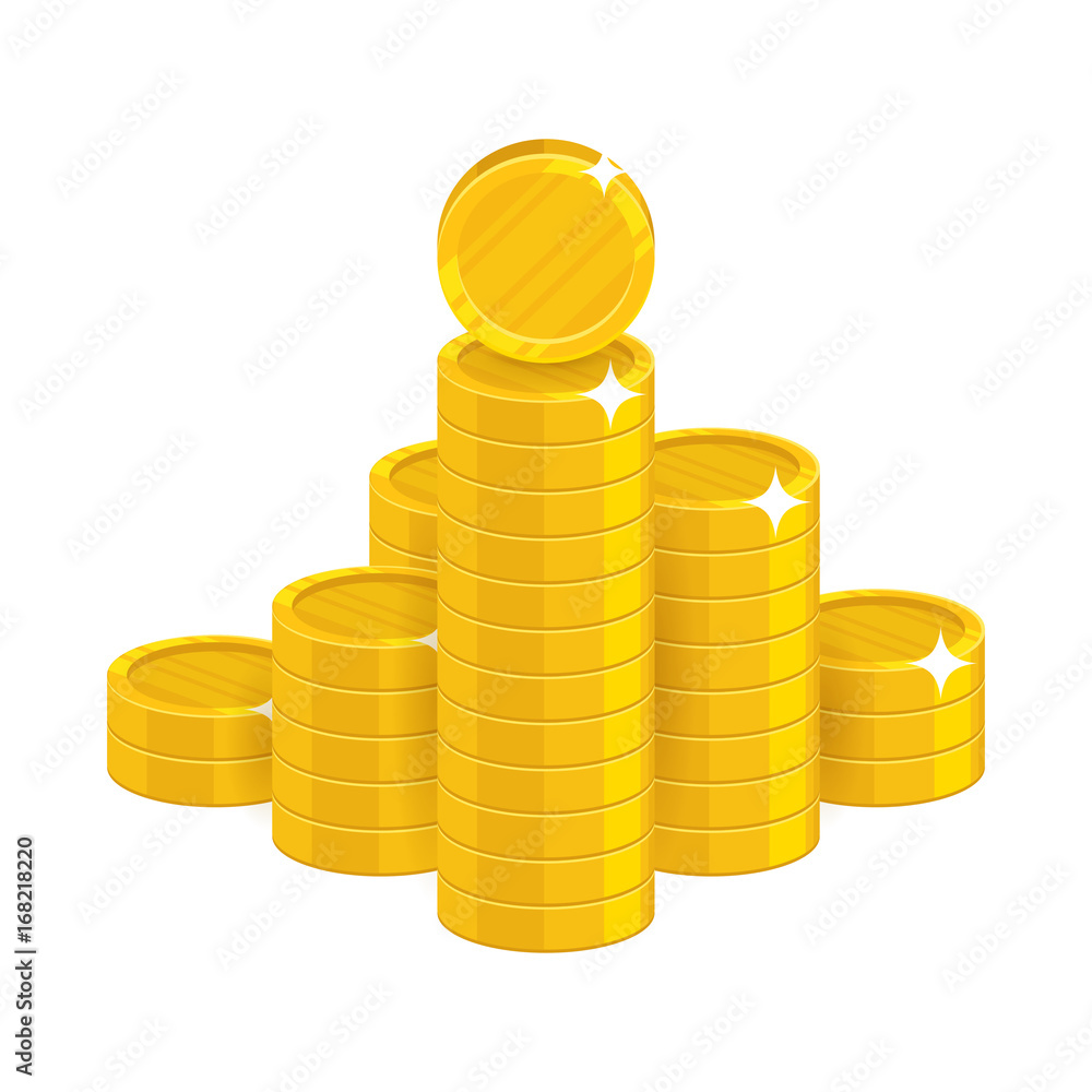 Mountain gold coins cartoon icon. Bunches of gold coins for designers and illustrators. Gold stacks of pieces in the form of a vector illustration
