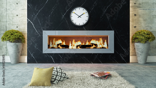 living room with black marble fireplace decor design