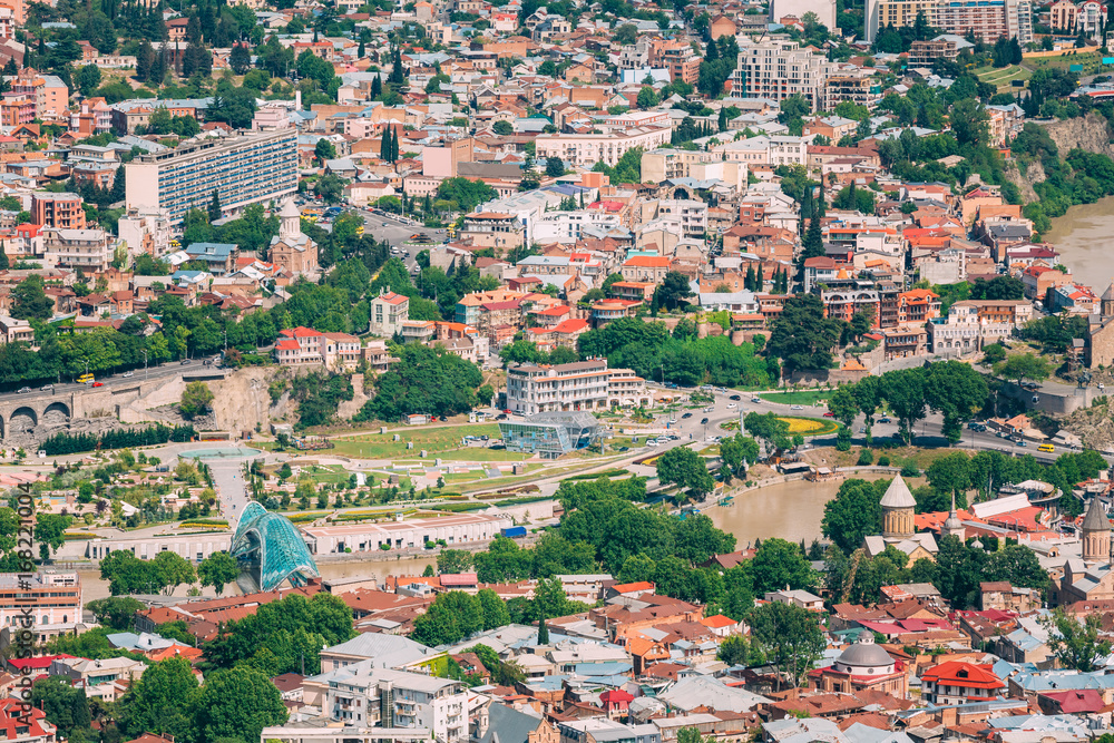Tbilisi Georgia Aerial View Of Bridge Of Peace Over Mtkvari River