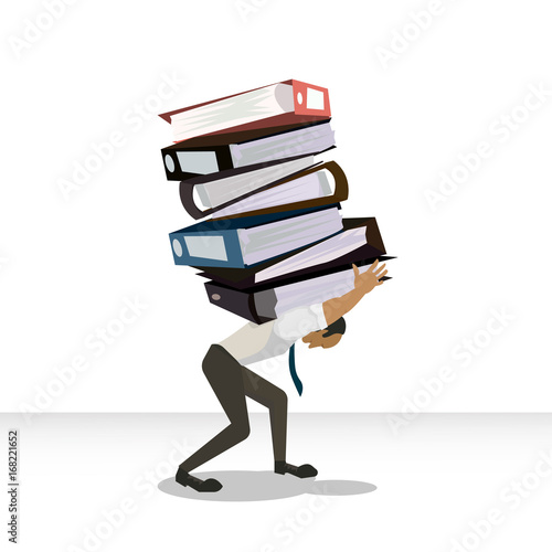 employee carries a large stack of papers concept  workload 