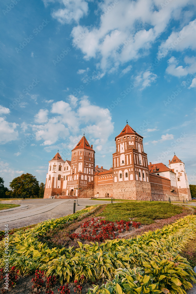 Mir, Belarus. Mir Castle Complex In Sunny Summer Day. Architectural Ensemble Of Feudalism