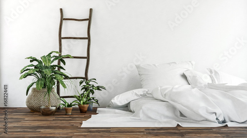 Konstfotografi Gemütliches Schlafzimmer. Skandinavischer Stil