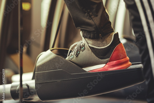 Adult Man Making Cardio Training Exercises in Gym Club Closeup Horizontal Toning