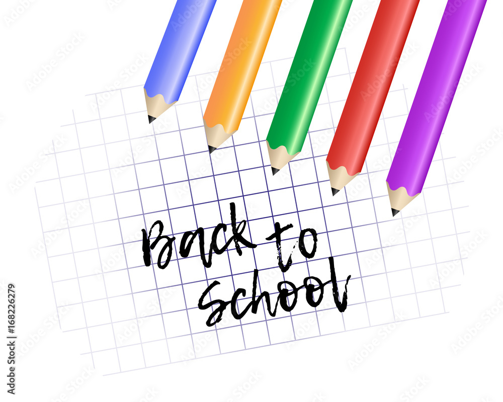 Design template Back to School. Colored pencils and exercise book with space for your text. Vector Design template Back to School. Colored pencils and exercise book with space for your text. Vector