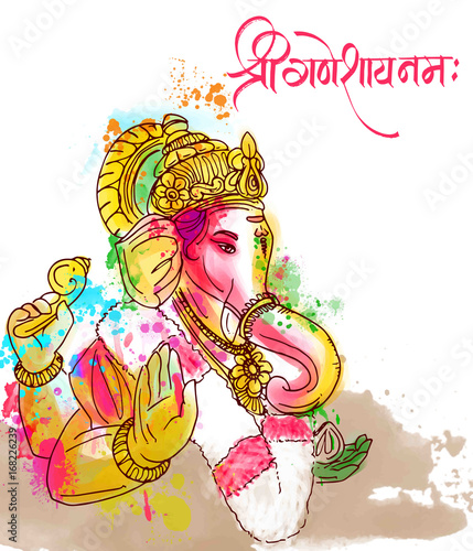 illustration of Lord Ganpati background for Ganesh Chaturthi with message in Hindi Ganapati © colorbolttna