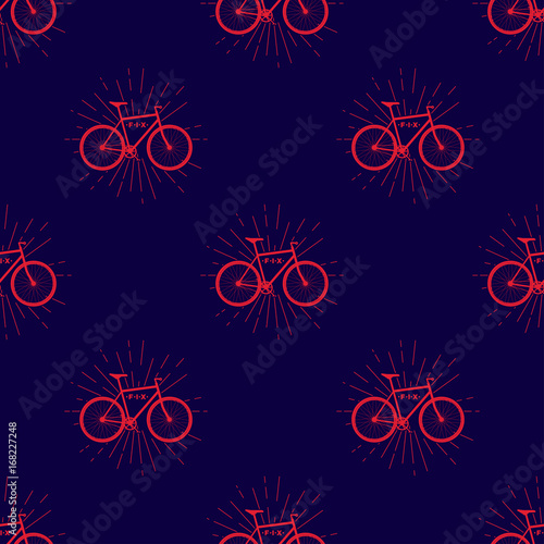 Colorful seamless pattern with fix bike, hipster style, vector