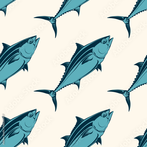 Seafood seamless pattern with tuna, vector illustration