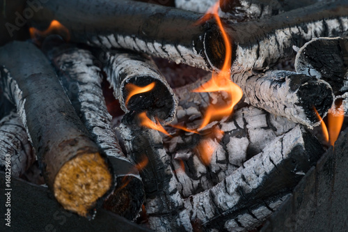 Bonfire in the grill. Preparation of coals