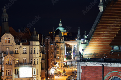 Nightly air view panorama of Katowice, Poland