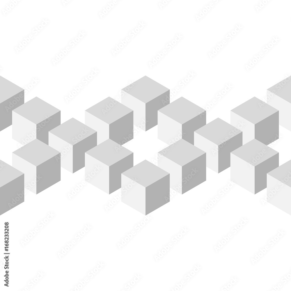Seamless 3D geometrical pattern of arranged cubes. Abstract design vector background in shades of grey on white background Seamless 3D geometrical pattern of arranged cubes. Abstract design vector background in shades of grey on white background