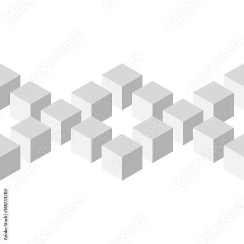 Seamless 3D geometrical pattern of arranged cubes. Abstract design vector background in shades of grey on white background