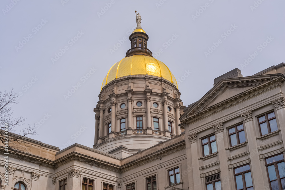 Georgia State Capitol Historical Building With Gold Dome And Windows