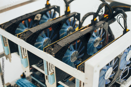 Videocards for the crypto currency. White background photo