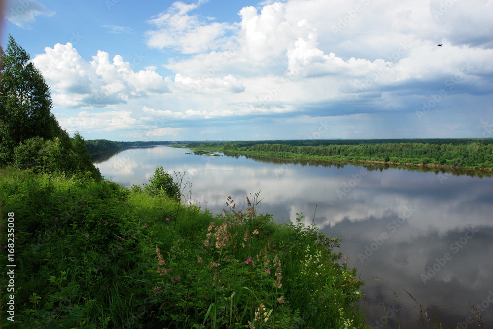 Sokolia mountain, Kirov region, Russia. View of the river Vyatka. Kotelnichesky location of the pareyazavs.