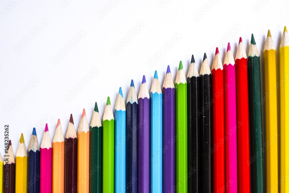 Close up of color pencils on white background Close up of color pencils on white background