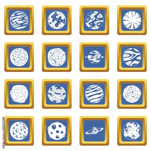 Fantastic planets icons set blue