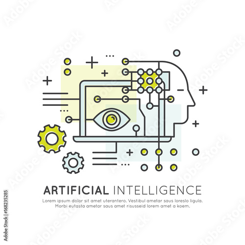 Vector Icon Style Illustration Concept of Machine Learning, Artificial Intelligence, Virtual Reality, EyeTap Technology of Future, Isolated Symbols for Web and Mobile photo