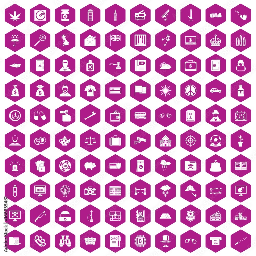 100 police icons hexagon violet 100 police icons hexagon violet