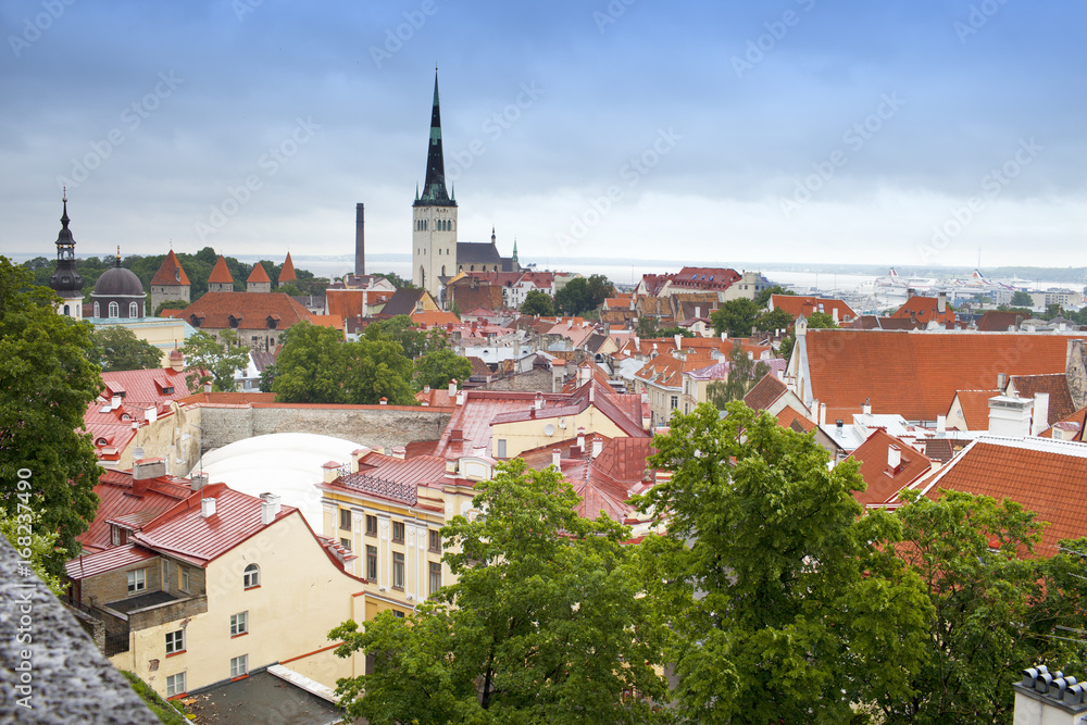 City panorama from an observation deck of Old city's roofs. Tallinn. Estonia.