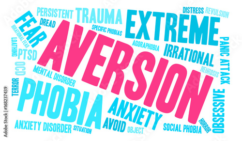 Aversion Word Cloud on a white background. 