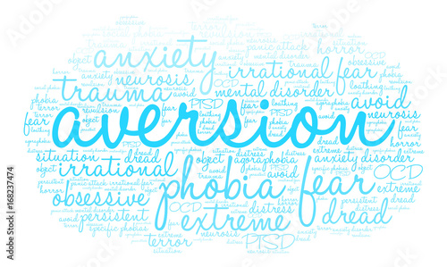 Aversion Word Cloud on a white background. 