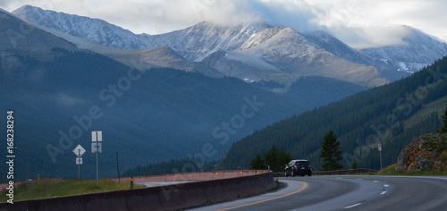 cloudy mountain and highway