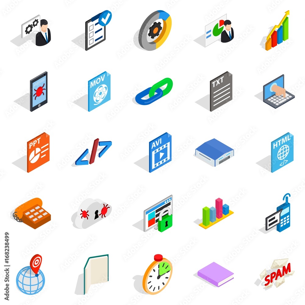 Examination icons set, isometric style