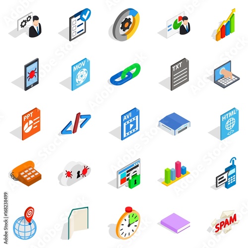 Examination icons set, isometric style