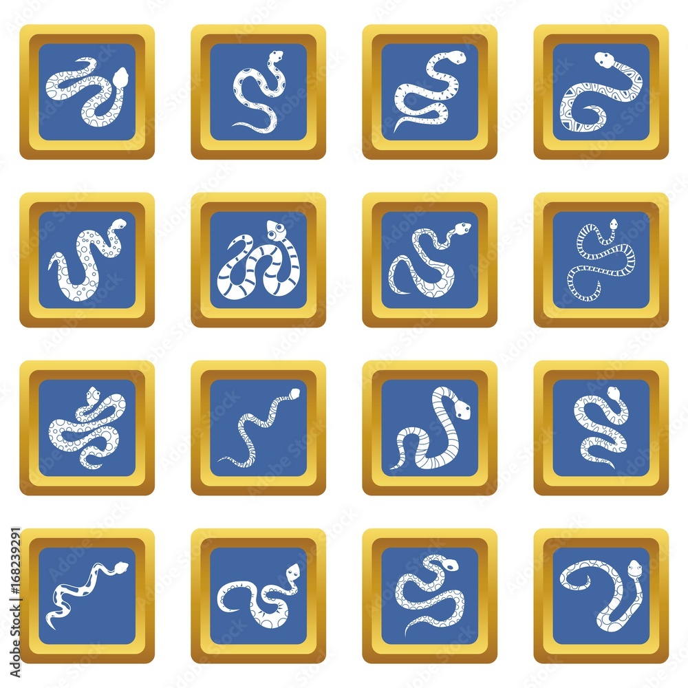 Snake icons set blue Snake icons set blue