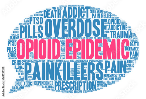 Opioid Epidemic Word Cloud on a white background. 