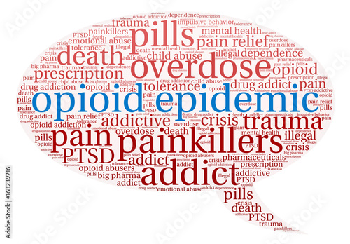 Opioid Epidemic word cloud on a white background.