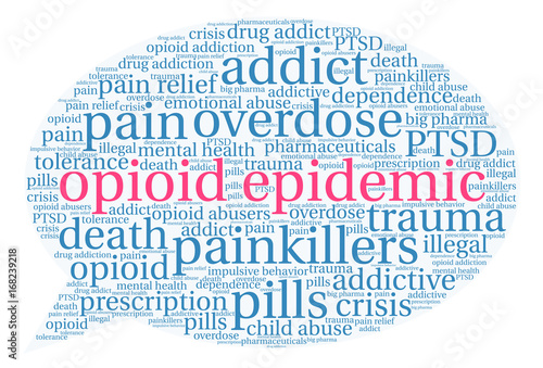 Opioid Epidemic word cloud on a white background.