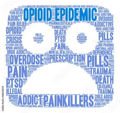 Opioid Epidemic word cloud on a white background.
