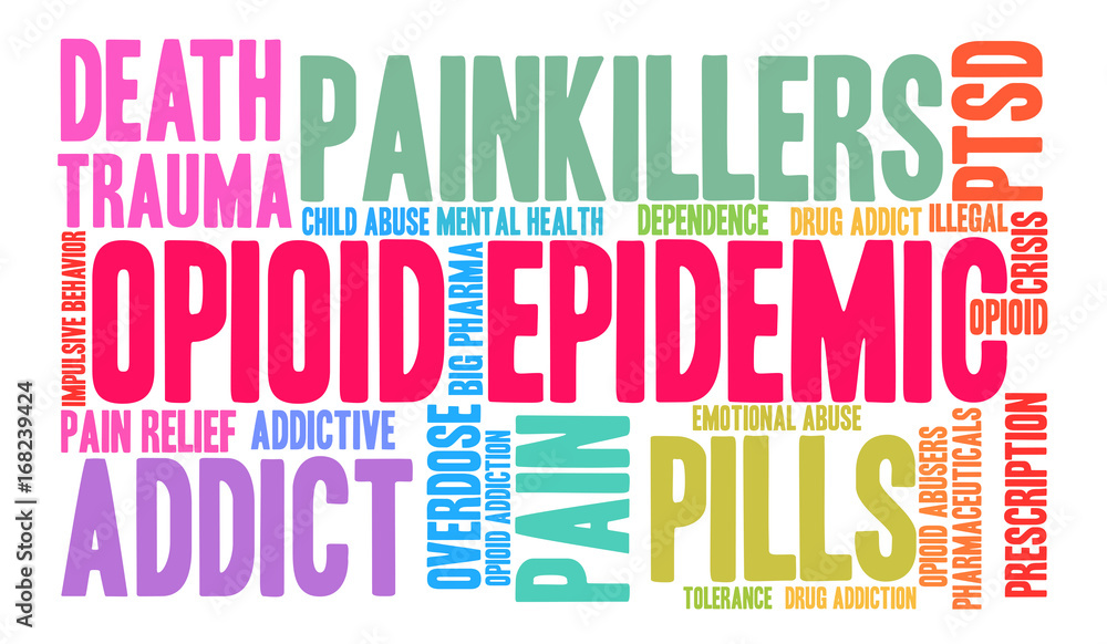 Opioid Epidemic word cloud on a white background.