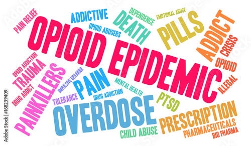 Opioid Epidemic Word Cloud on a white background. 