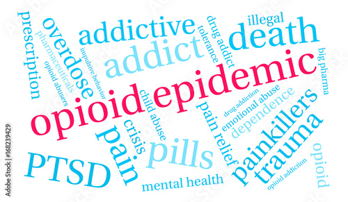 Opioid Epidemic Word Cloud on a white background. 