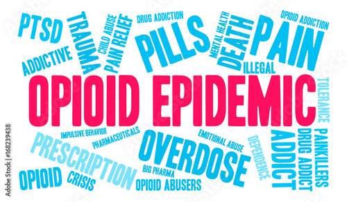 Opioid Epidemic word cloud on a white background. 